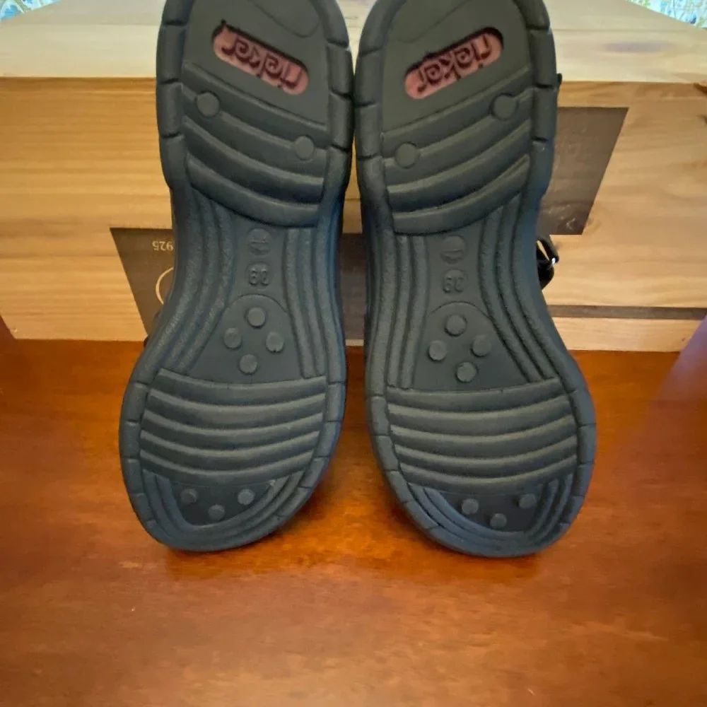 Rieker Women's Black Leather Adjustable Strap Sandals - Picture 12 of 16